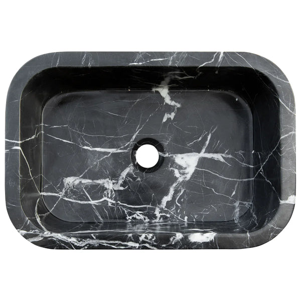 Toros Black Marble Rectangular Wall-mount Bathroom Sink (W)12