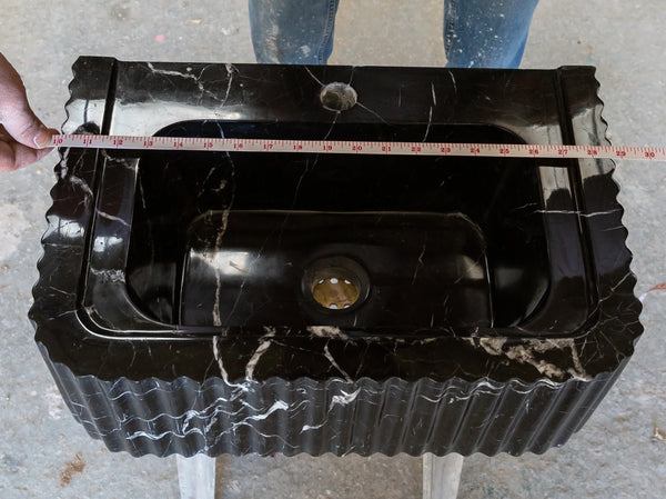 Toros Black Marble Rectangular Wall-mount Polished Sink (W)12