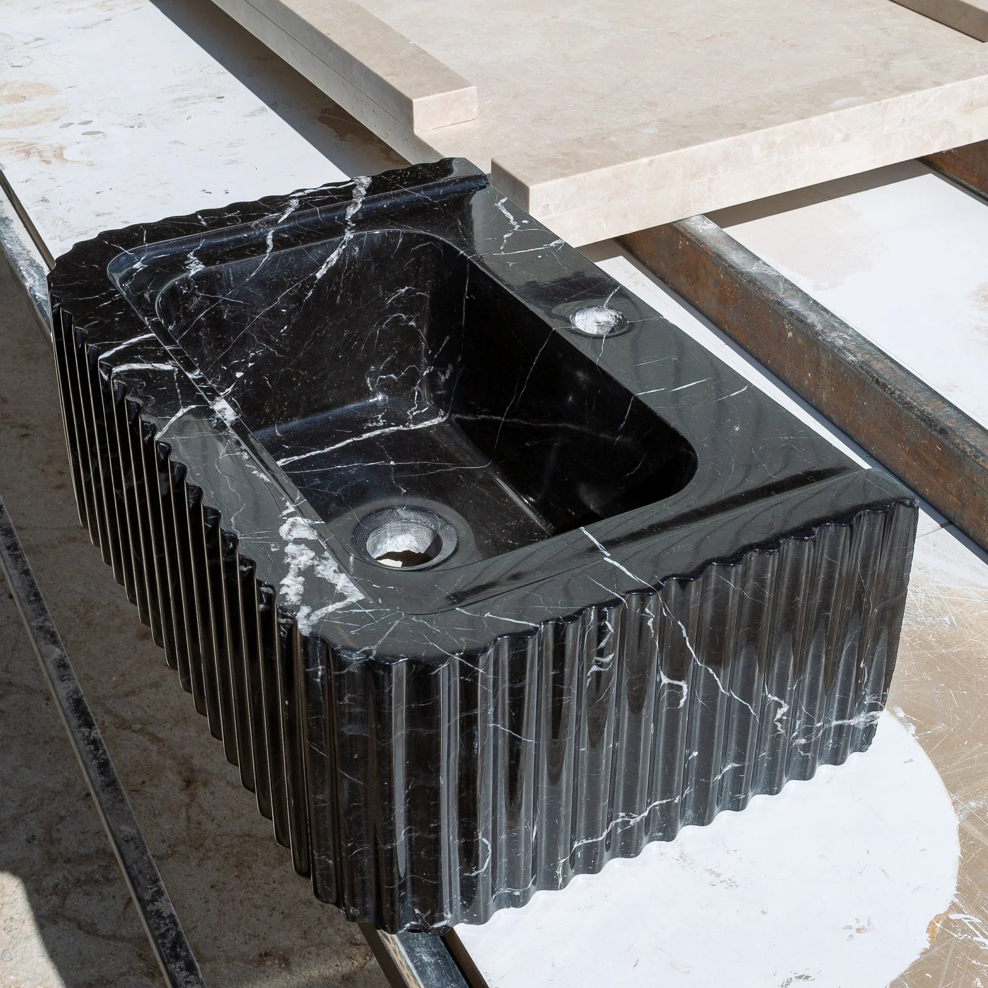 Toros Black Marble Rectangular Wall-mount Polished Sink (W)12