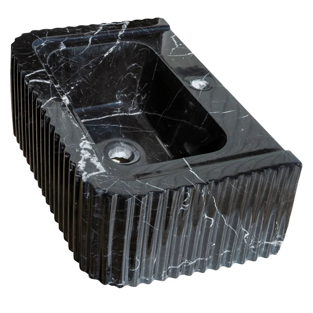 Toros Black Marble Rectangular Wall-mount Polished Sink (W)12