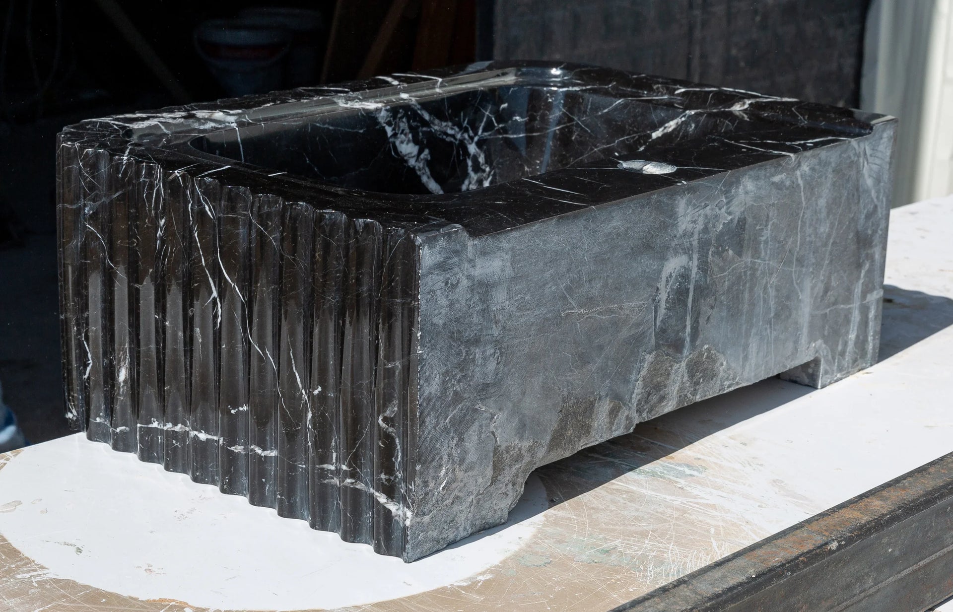 Toros Black Marble Rectangular Wall-mount Polished Sink (W)12