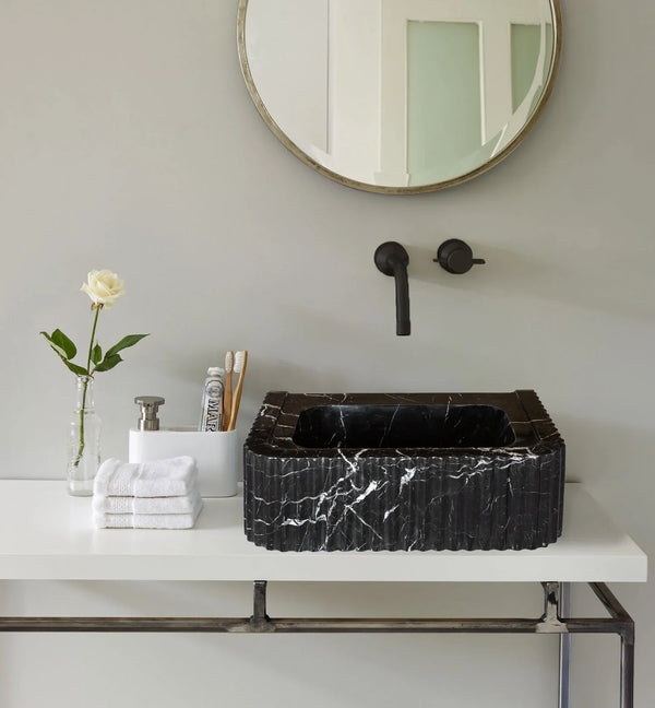 Toros Black Marble Rectangular Wall-mount Polished Sink (W)12