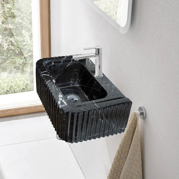 Toros Black Marble Rectangular Wall-mount Polished Sink (W)12