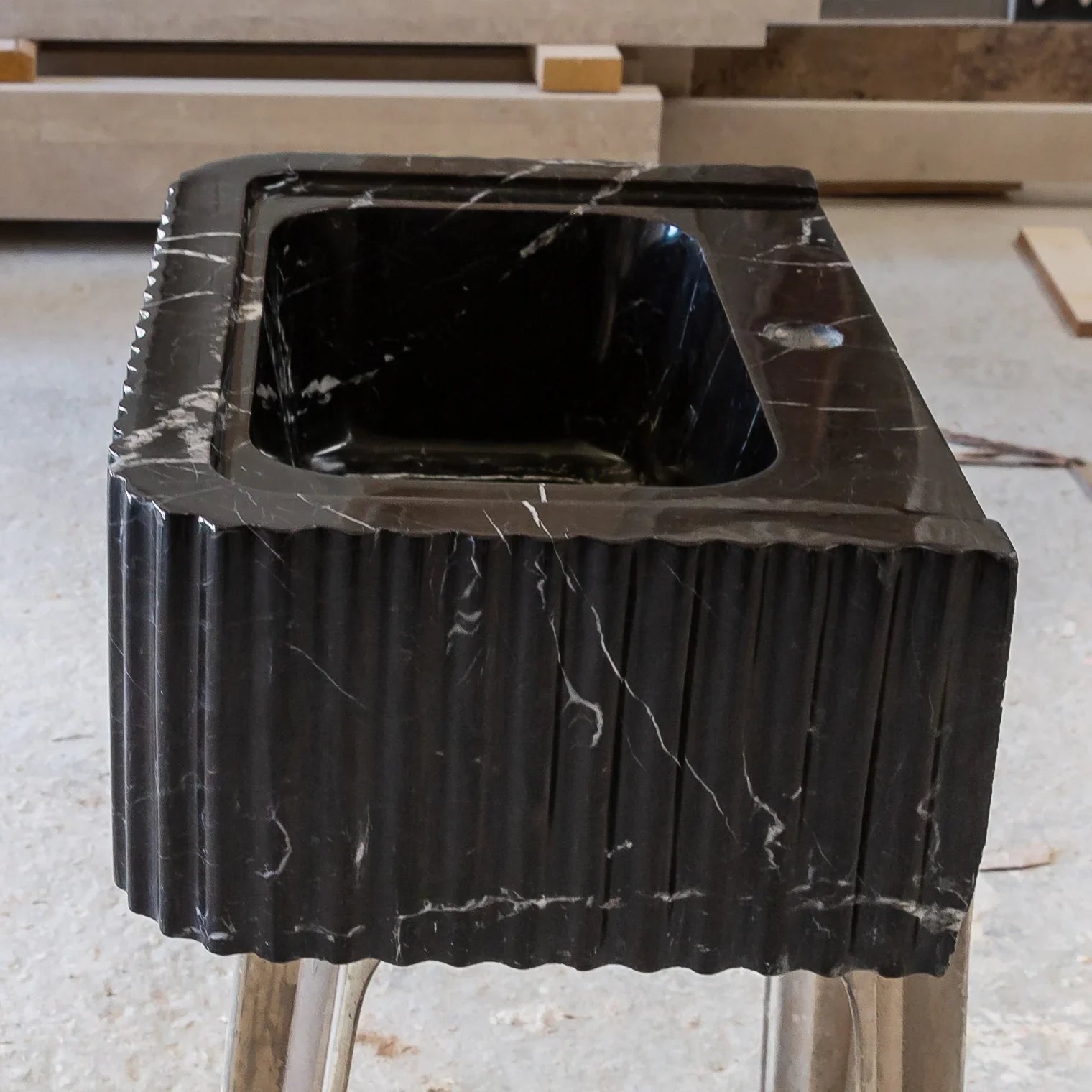 Toros Black Marble Rectangular Wall-mount Polished Sink (W)12