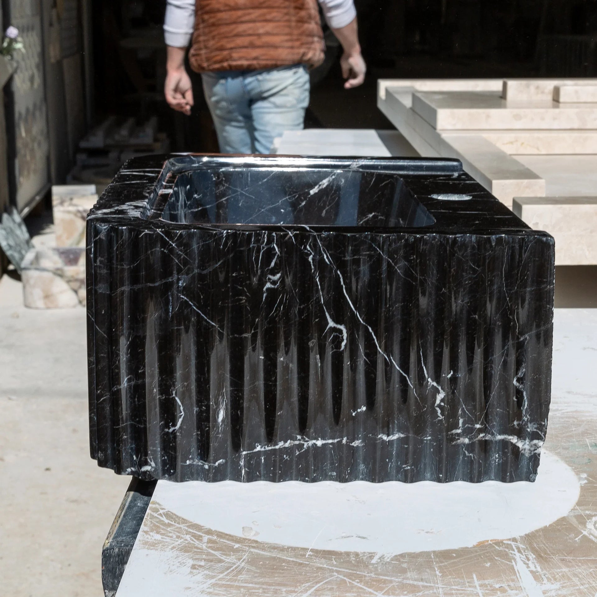 Toros Black Marble Rectangular Wall-mount Polished Sink (W)12