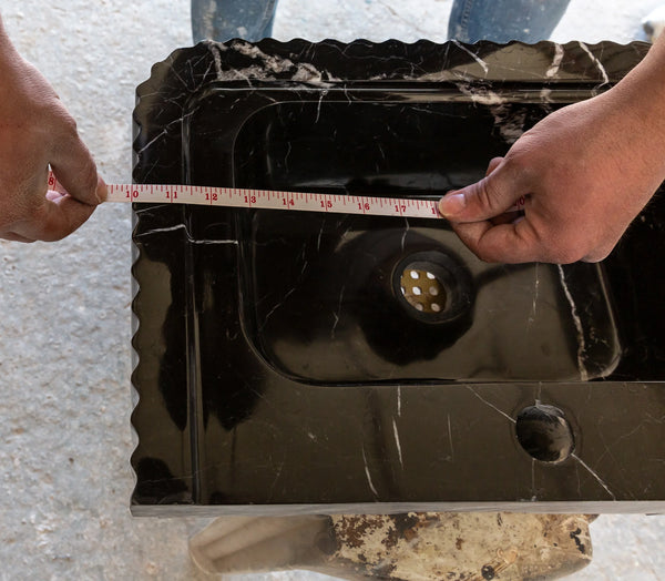 Toros Black Marble Rectangular Wall-mount Polished Sink (W)12