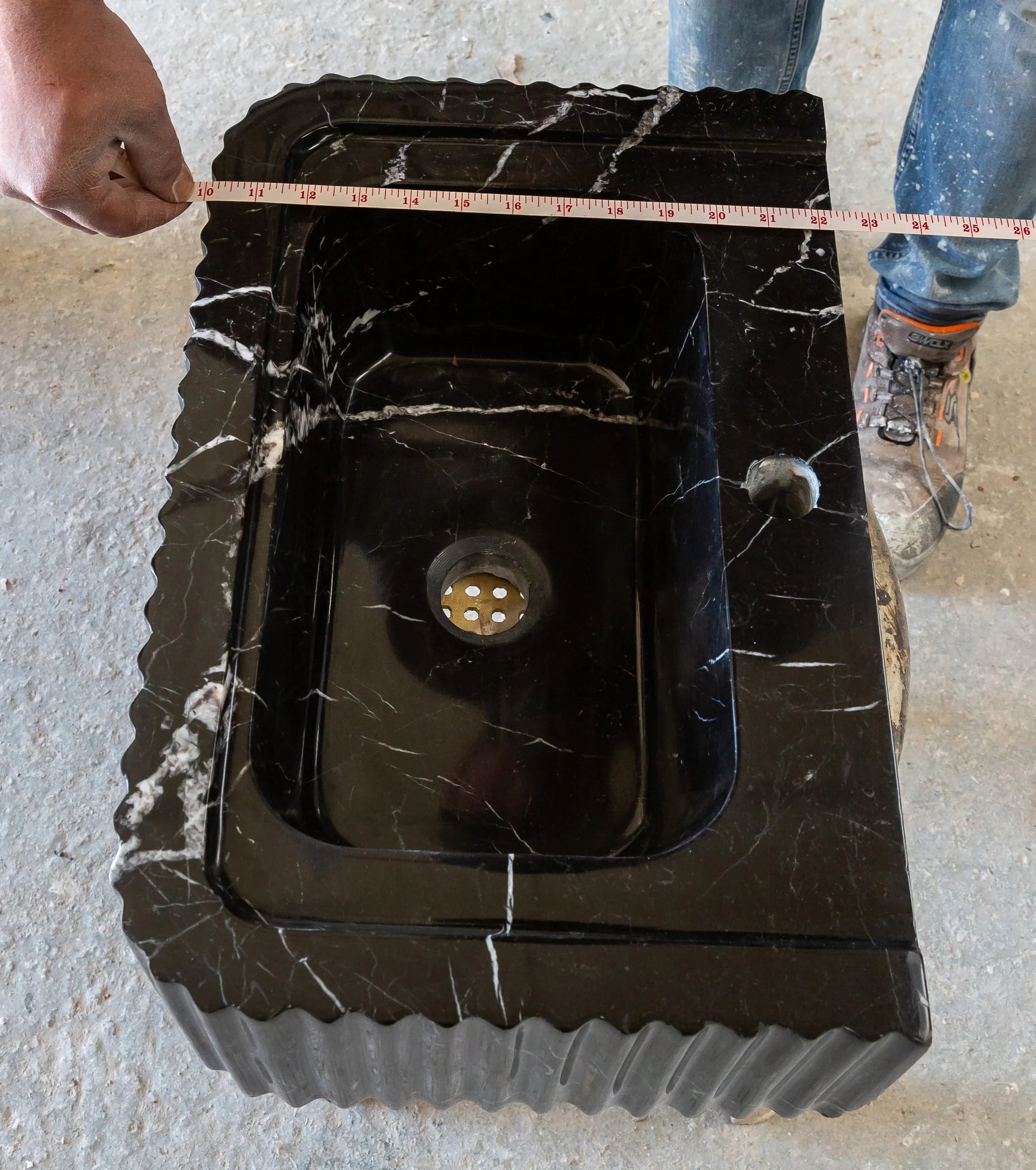 Toros Black Marble Rectangular Wall-mount Polished Sink (W)12