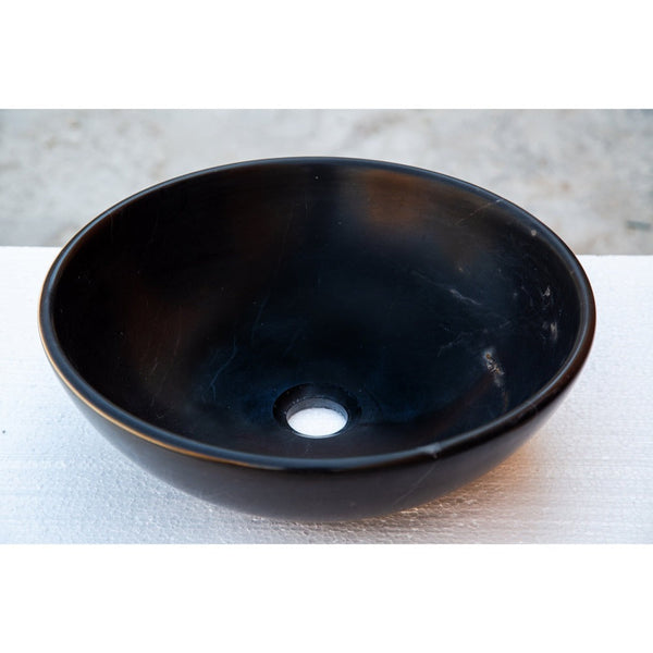 Toros Black Natural Stone Marble Vessel Sink Semi-Polished (D)16
