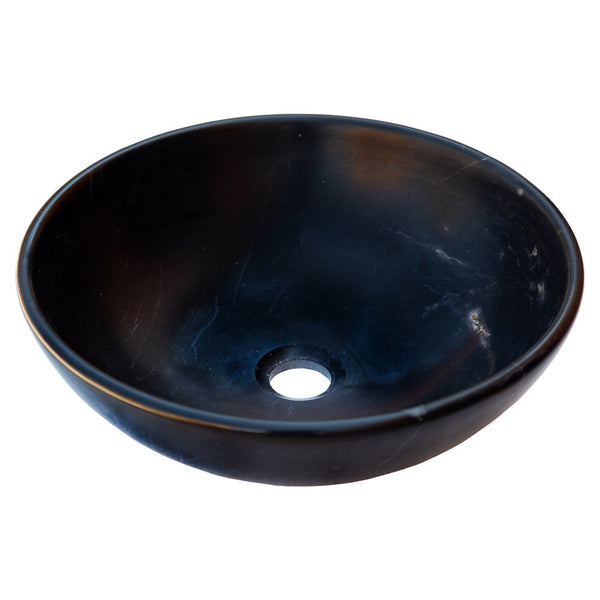 Toros Black Natural Stone Marble Vessel Sink Semi-Polished (D)16
