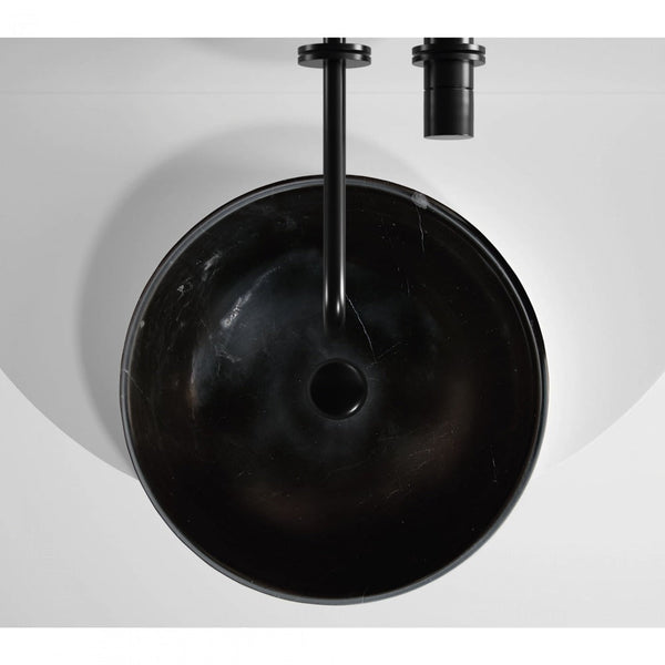 Toros Black Natural Stone Marble Vessel Sink Semi-Polished (D)16