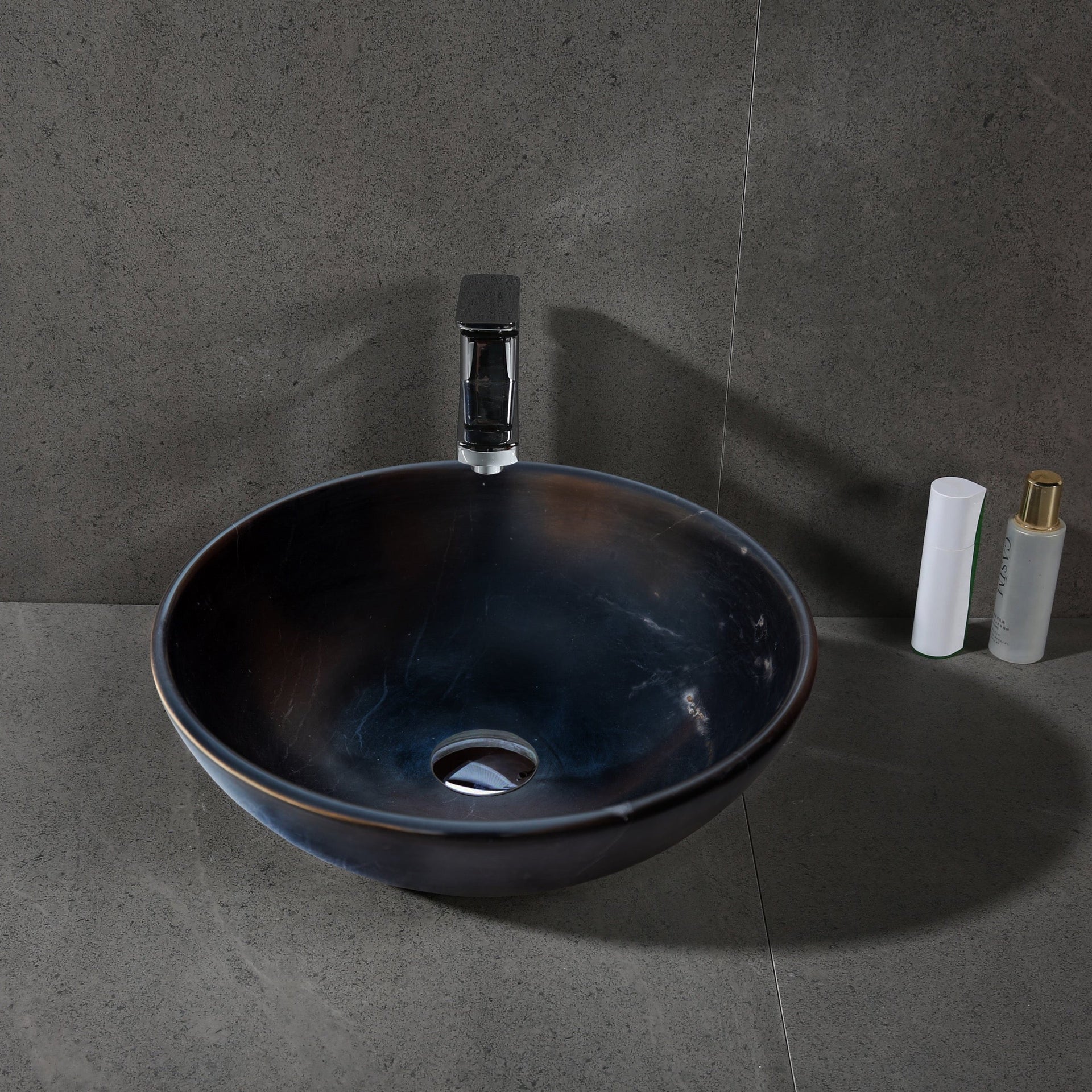 Toros Black Natural Stone Marble Above Vanity Bathroom Sink Semi-Polished (D)16