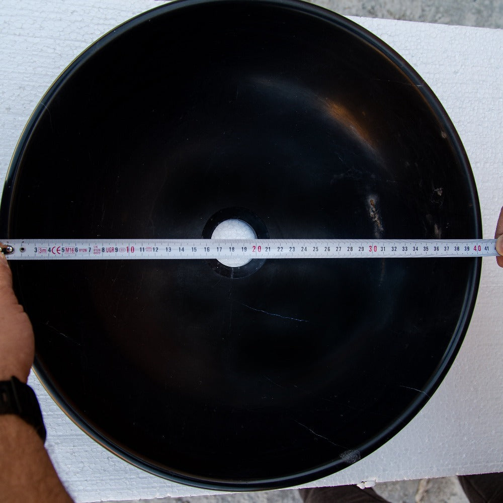 Toros Black Natural Stone Marble Vessel Sink Semi-Polished (D)16
