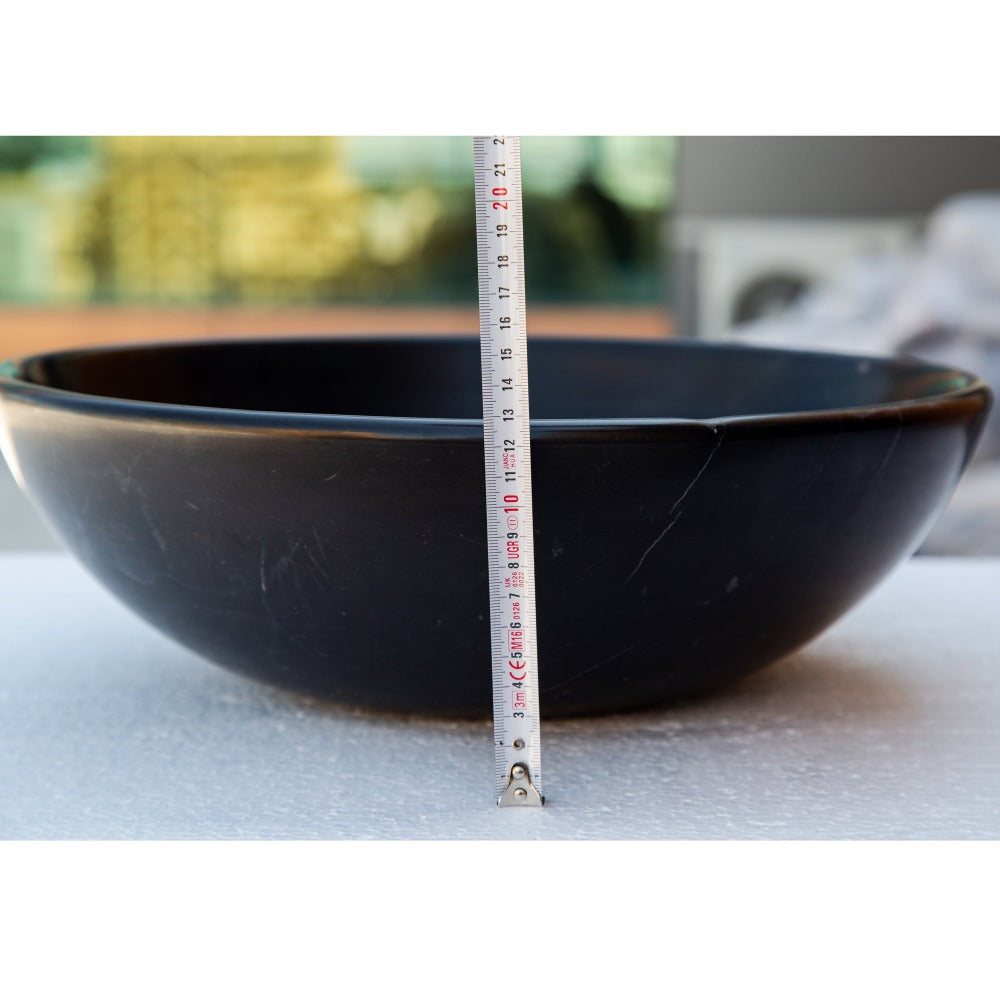Toros Black Natural Stone Marble Vessel Sink Semi-Polished (D)16