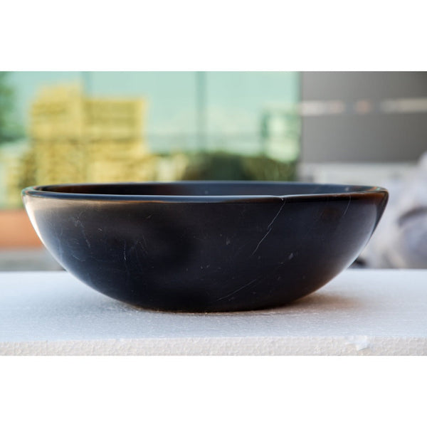Toros Black Natural Stone Marble Vessel Sink Semi-Polished (D)16