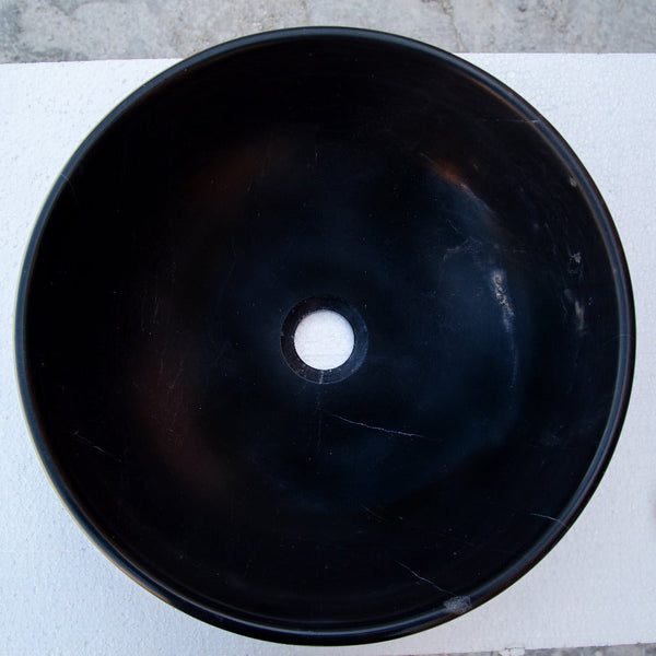 Toros Black Natural Stone Marble Vessel Sink Semi-Polished (D)16