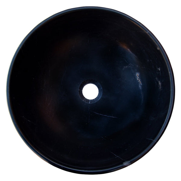 Toros Black Natural Stone Marble Vessel Sink Semi-Polished (D)16