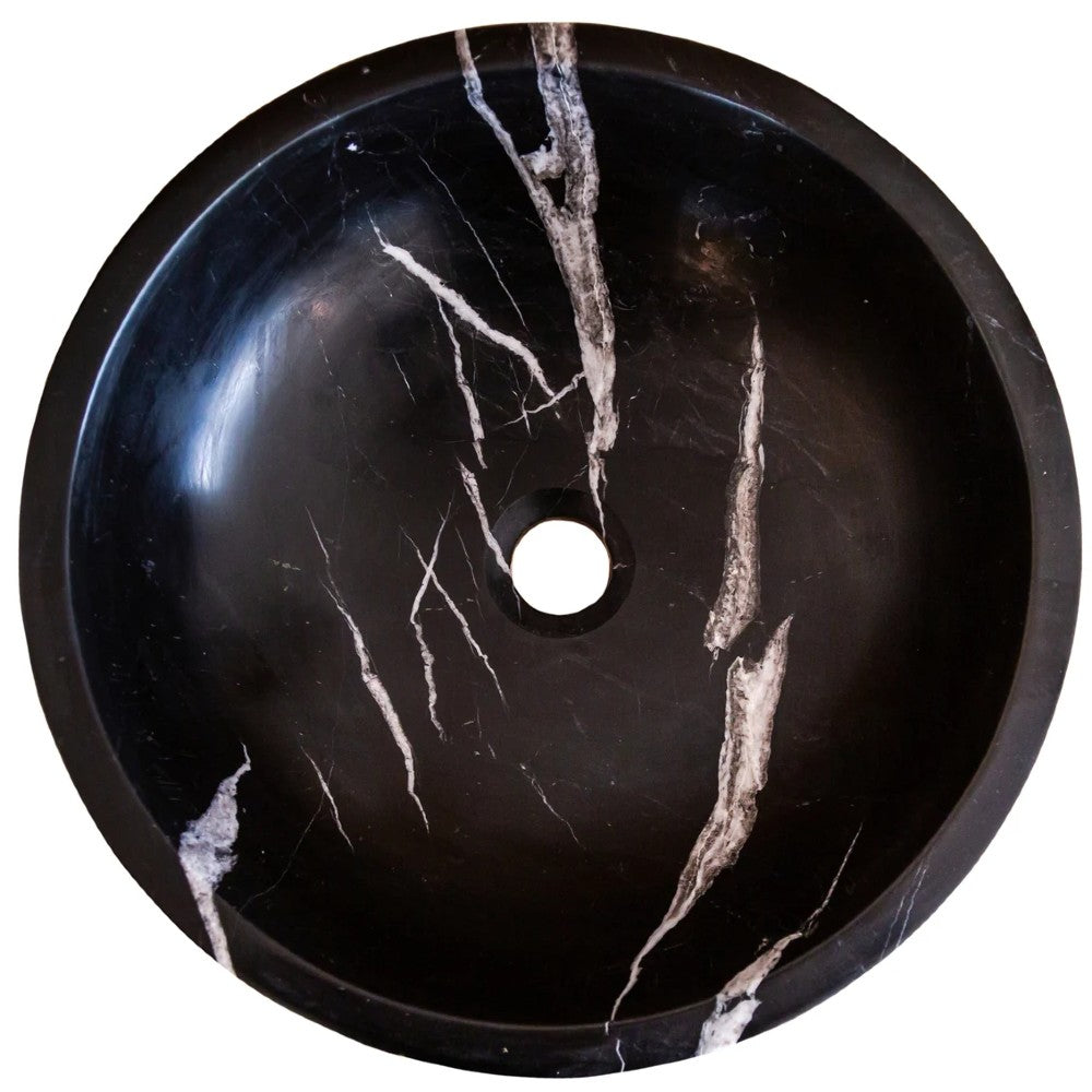 Natural Stone Toros Black Marble Vessel Sink Bowl Polished (D)16