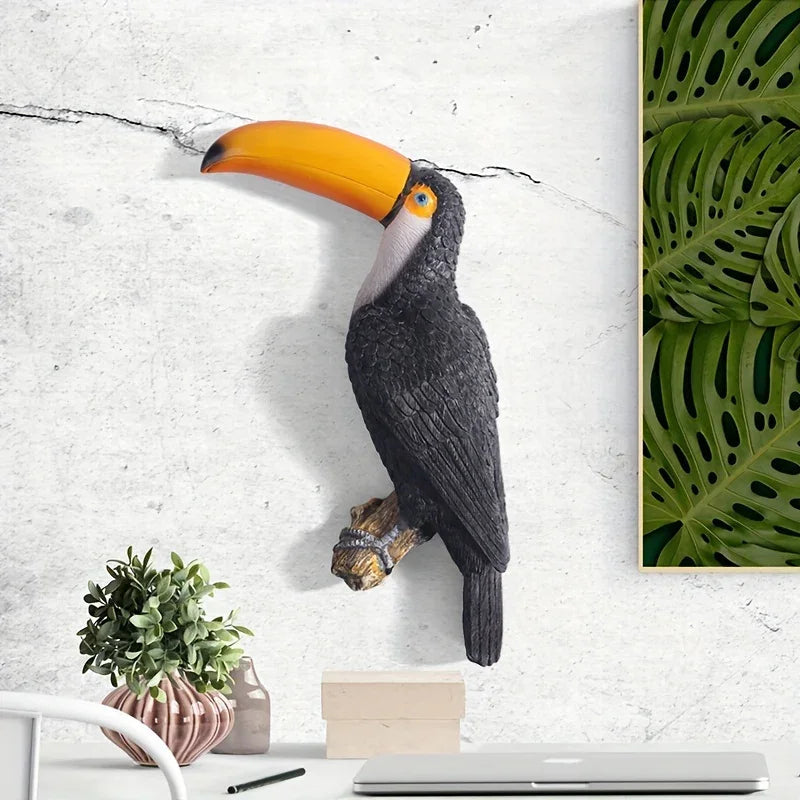 [Toucan Wall Art] Resin Toucan Wall Art Decoration - Weather-Resistant Handcrafted Tropical Bird Sculpture - Indoor/Outdoor Hanging Decor for Patio, Living Room, Garden - No Electricity Needed