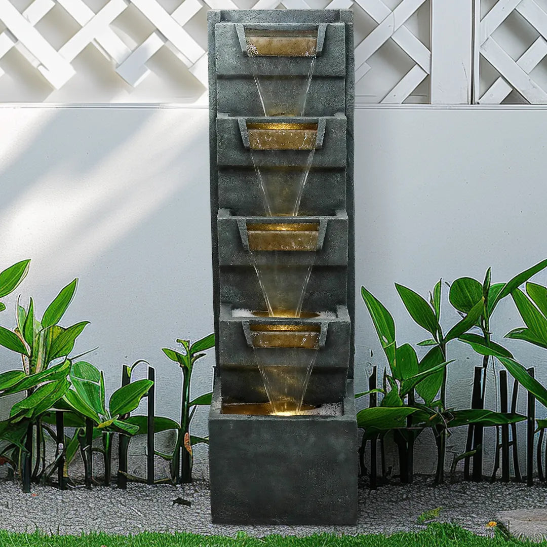 Resin Geometric Tall Outdoor Wall Fountain 79 Inch LED