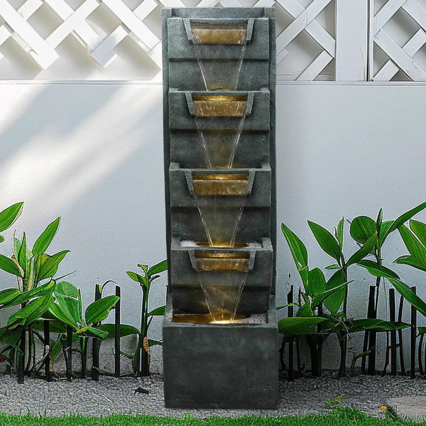 Resin Geometric Tall Outdoor Wall Fountain 79 Inch LED