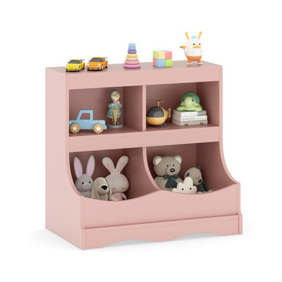 Toy Storage Organizer 4-Cubby Kids Bookcase for Toys and Books-Pink