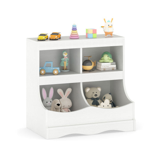 Toy Storage Organizer 4-Cubby Kids Bookcase for Toys and Books-White