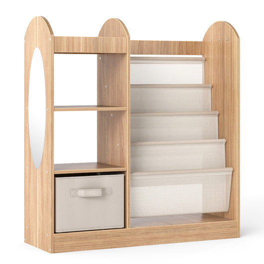 Toy Storage Organizer with 4-Tier Sling Shelves-Natural