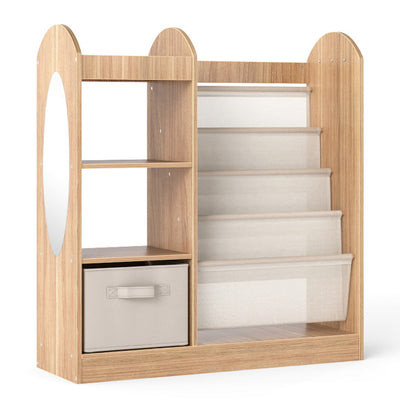 Toy Storage Organizer with 4-Tier Sling Shelves-Natural