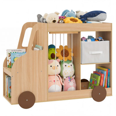Toy Storage Organizer with Stuffed Animal Storage Fabric Drawer and Universal Wheels-Natrual