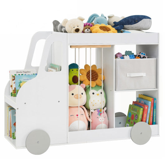 Toy Storage Organizer with Stuffed Animal Storage Fabric Drawer and Universal Wheels-White