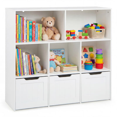 Toy Storage Organizer with 3 Movable Drawers and 5 Open Cubbies for Playroom-White