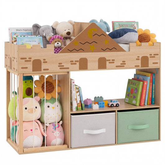 Toy Storage Organizer with Stuffed Animal Storage and Open Shelves-Natural