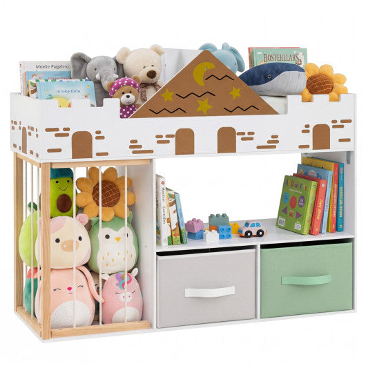 Toy Storage Organizer with Stuffed Animal Storage and Open Shelves-White
