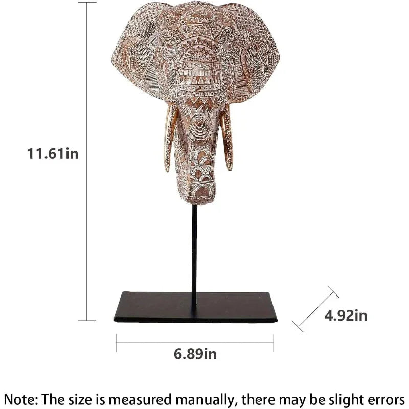 Tribal Elephant Head Wall Sculpture on Stand for Modern Home Decor