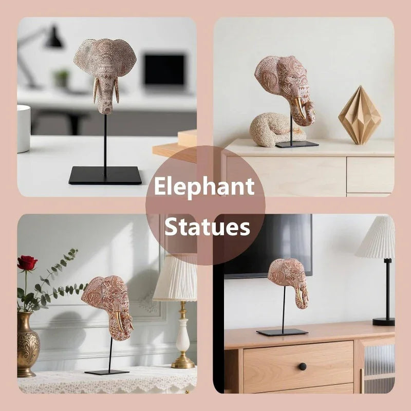 Tribal Elephant Head Wall Sculpture on Stand for Modern Home Decor