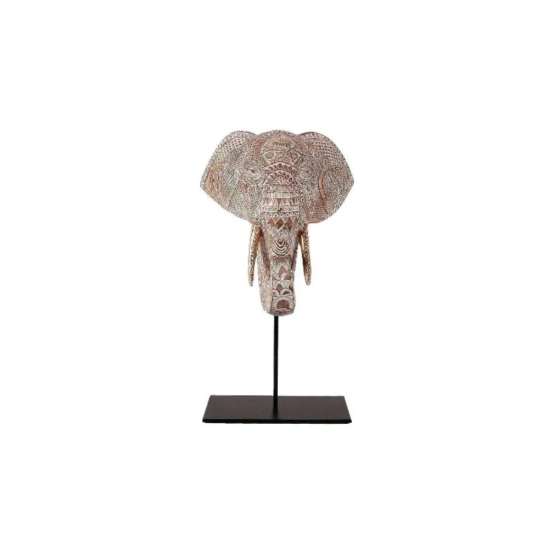 Tribal Elephant Head Wall Sculpture on Stand for Modern Home Decor