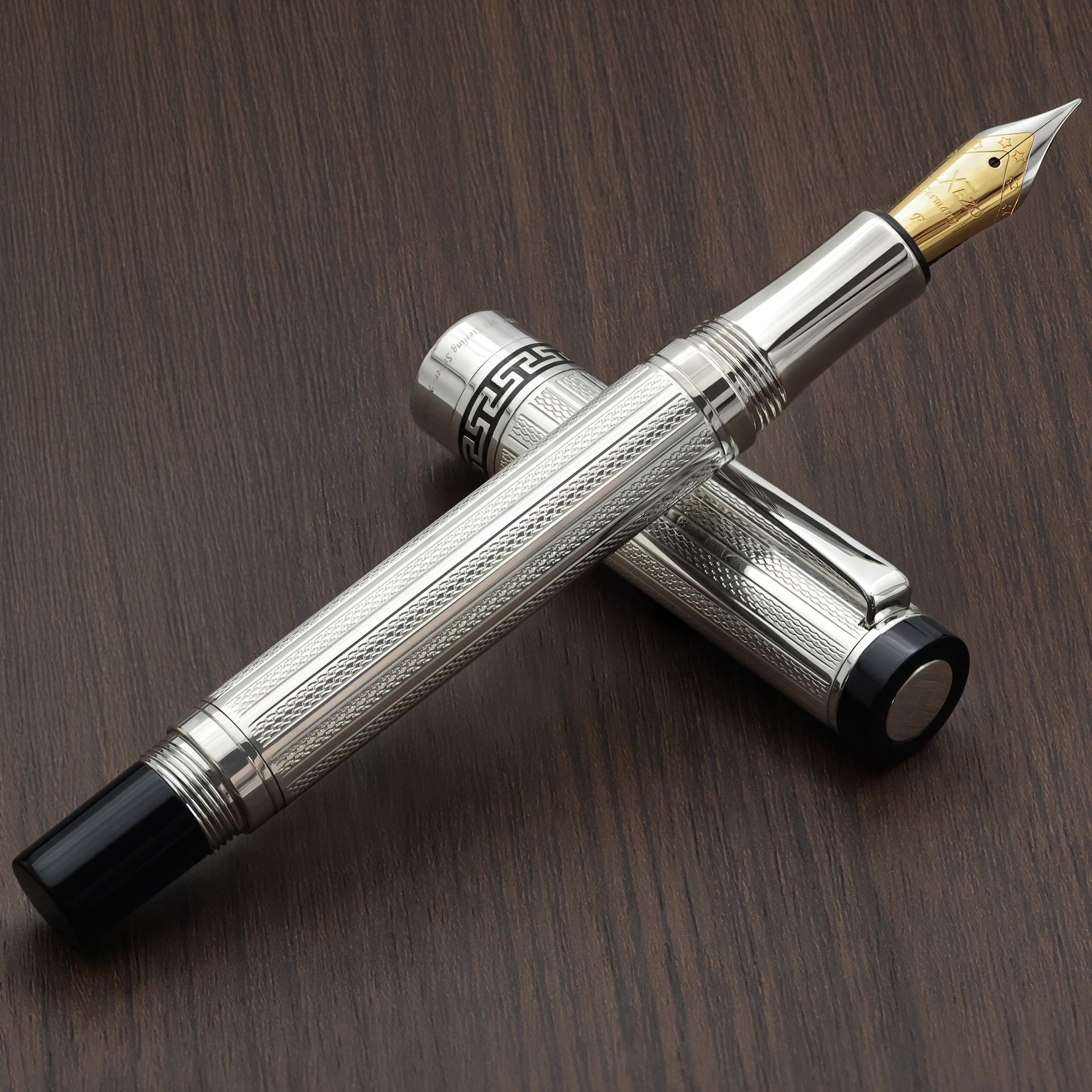 Tribune 925 Sterling Silver Guilloche Engraved Fountain Pen (Fine Nib)