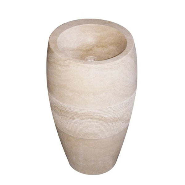 Troia Light Travertine Pedestal Stand-alone Sink Curved Honed (D)16