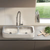 Troia Light Travertine Farmhouse Double Bowl Kitchen Sink (W)18