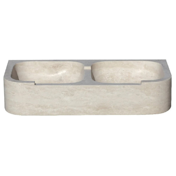 Troia Light Travertine Farmhouse Double Bowl Kitchen Sink (W)18