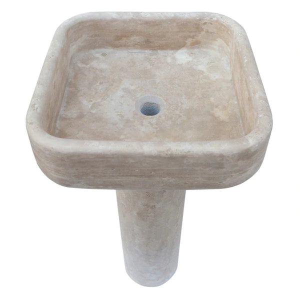 Troia Light Travertine Pedestal Stand-alone Sink Honed and Filled (W)15