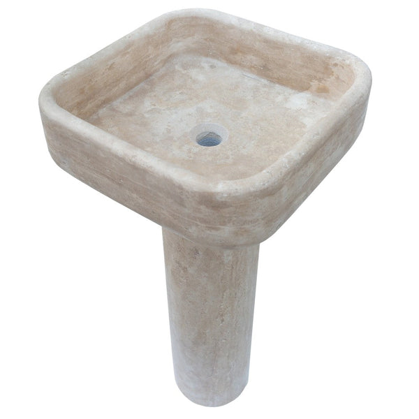 Troia Light Travertine Pedestal Stand-alone Sink Honed and Filled (W)15