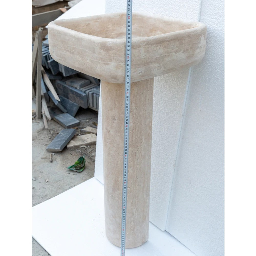 Troia Light Travertine Pedestal Stand-alone Sink Honed and Filled (W)15
