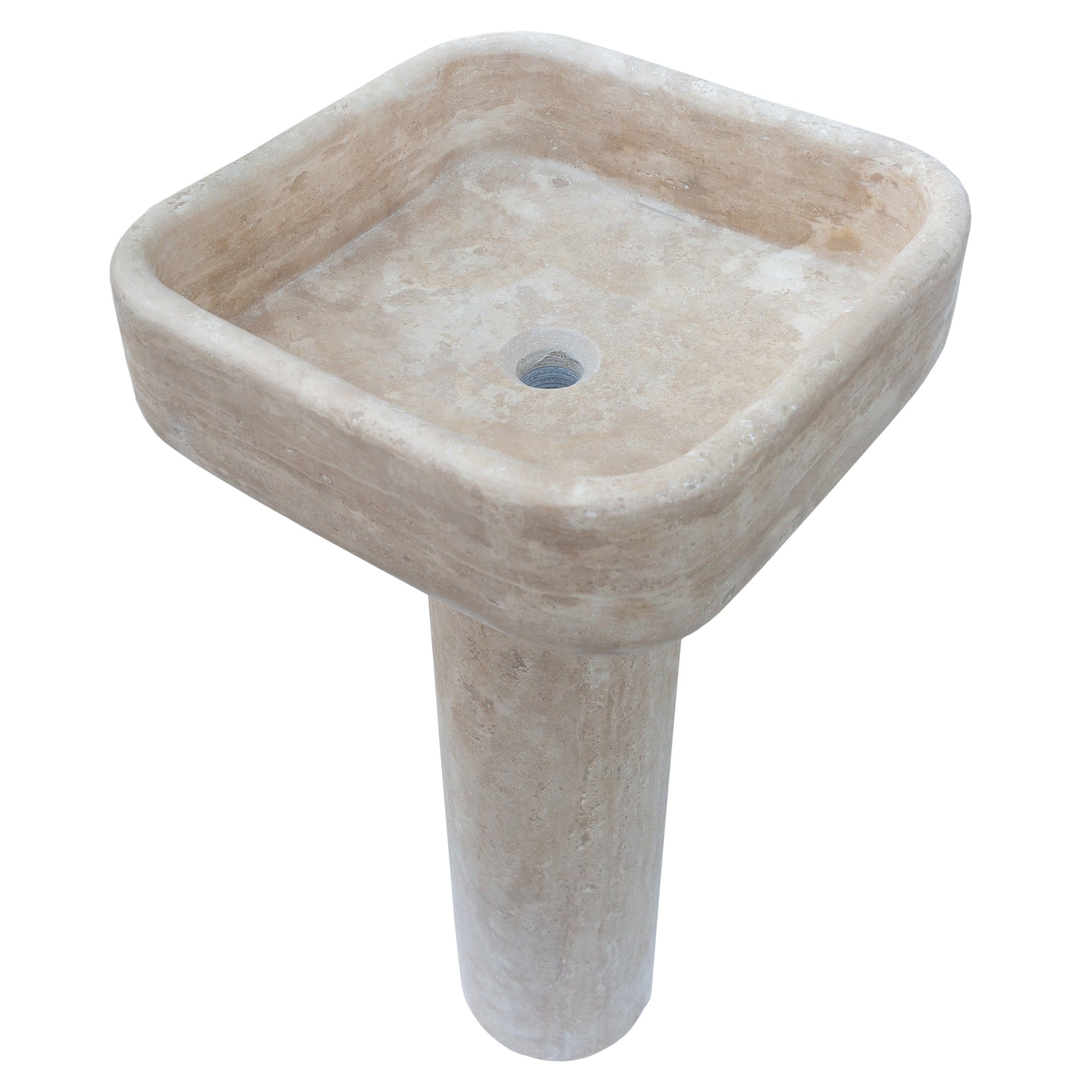 Troia Light Travertine Pedestal Stand-alone Sink Honed and Filled (W)15