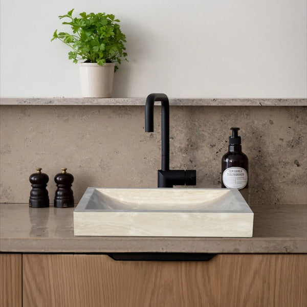 Troia Light Travertine Rectangular Vessel Sink Honed and Filled (W)16