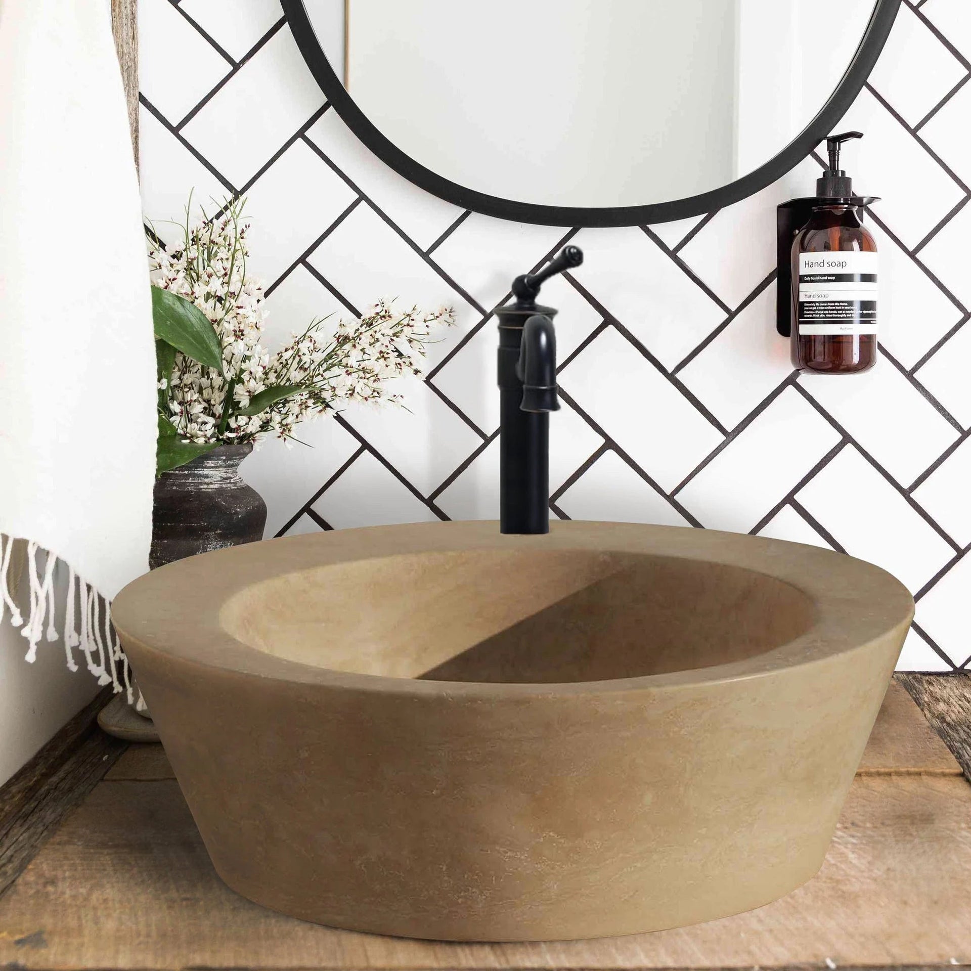Troia Light Travertine Natural Stone Above Vanity Bathroom Vessel Sink (D)16