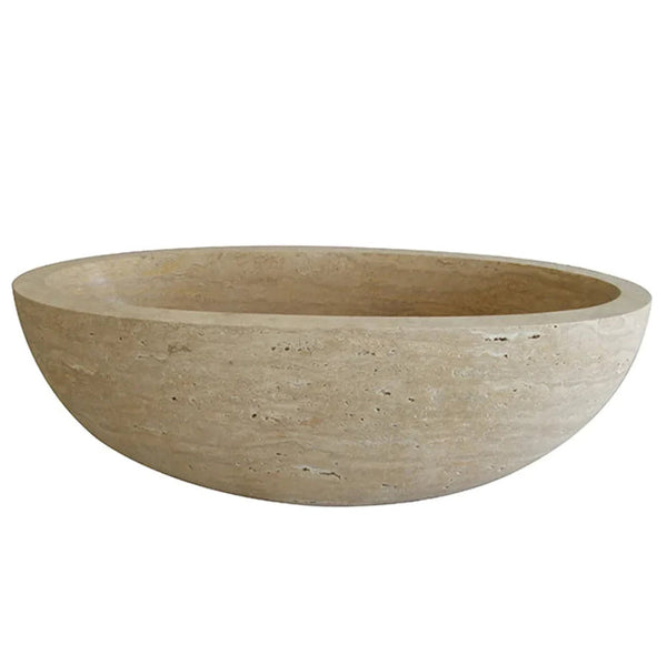 Troia Light Travertine Bathtub Hand-carved from Solid Marble Block (W)32
