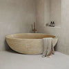 Troia Light Travertine Bathtub Hand-carved from Solid Marble Block (W)32
