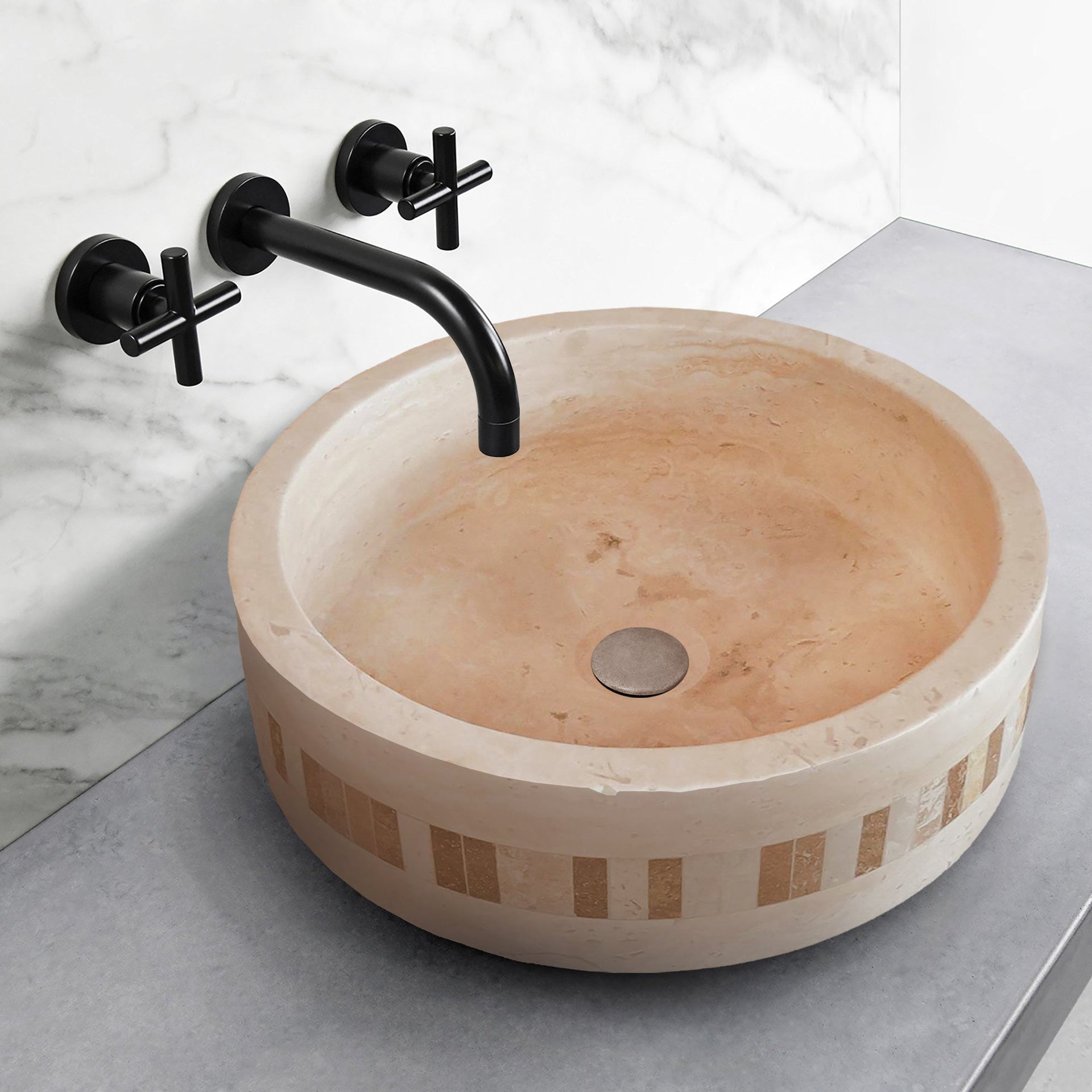 Troia Light Travertine Cylinder Above Vanity Bathroom Sink 2