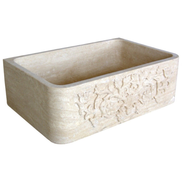 Troia Light Travertine Natural Stone Farmhouse Apron Kitchen Sink (W)18